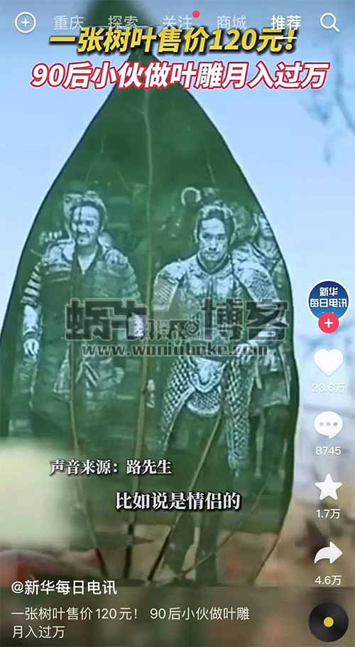 一片树叶售价120元，月入过万的树叶雕刻生意，0投资的赚米方式-第1张图片-好推首码网