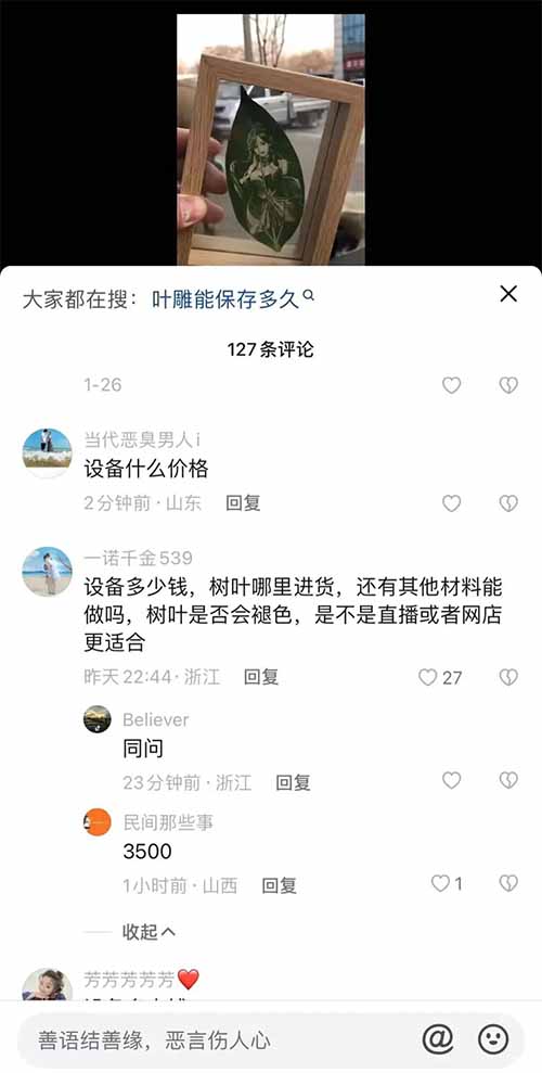 一片树叶售价120元，月入过万的树叶雕刻生意，0投资的赚米方式-第9张图片-好推首码网