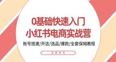 0基础快速入门-小红书电商实战营：账号搭建/开店/选品/爆款/全套保姆教程